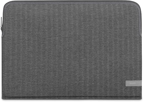 Moshi Pluma Laptop Sleeve Compatible with 15"-16" MacBook/Surface/Laptop, Shock-Resistant, Water-Resistant, Internal Pen Loop for Stylus, Herringbone Gray