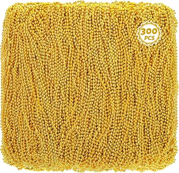 Huskein Gold Bead Necklaces, 300 Pcs Mardi Gras Beads Stuff, 33 In Christmas Beaded Necklace Costume for Festival Parade Wedding Birthday Mardi Gras Christmas Accessories Party Decorations