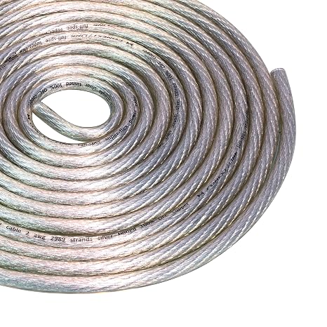 15 FT 2 AWG GA Full Gauge Battery Power Cable Ground Wire Clear Silver OFC Copper